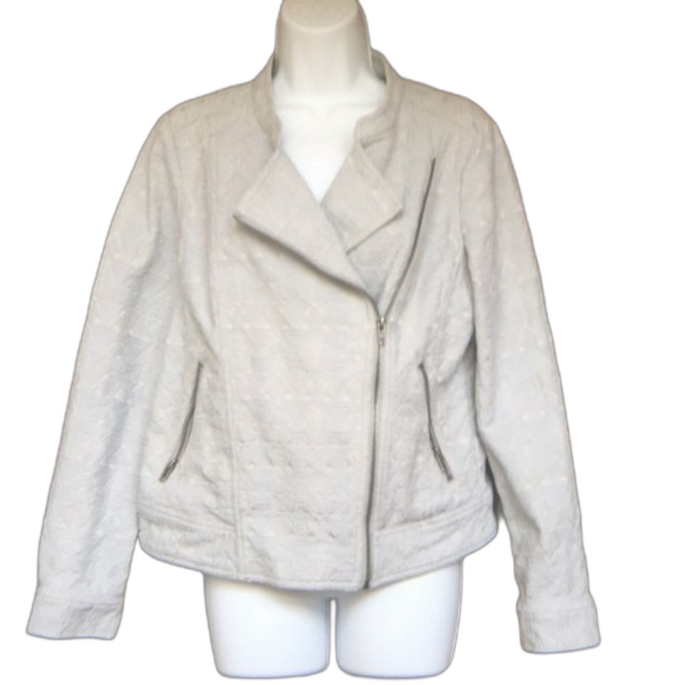 Cotton blend biker jacket bluish grey color.